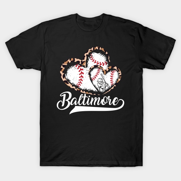 Baltimore, leopard, Baseball, Twin hearts, baseball lover T-Shirt by Sandra Holloman